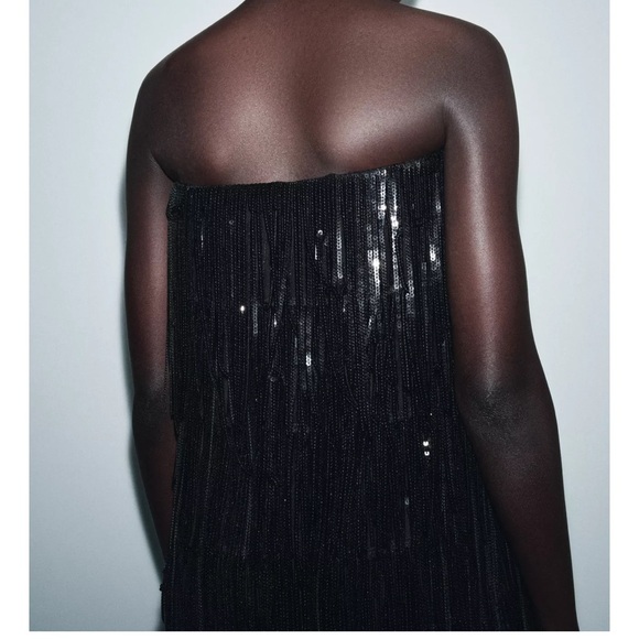 Zara Black Fringe Midi Dress - Picture 7 of 8